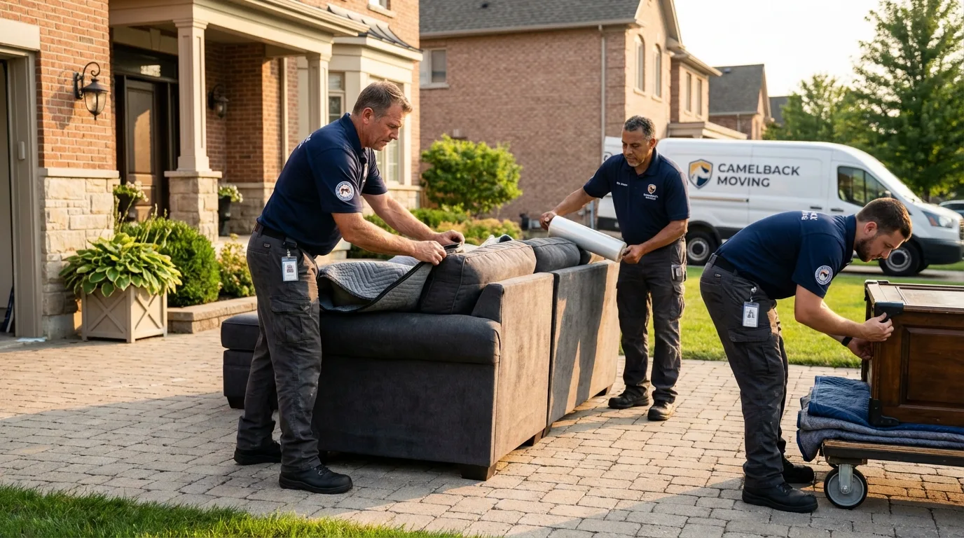 Large estate moving crew wrapping furniture in Greentown, IN
